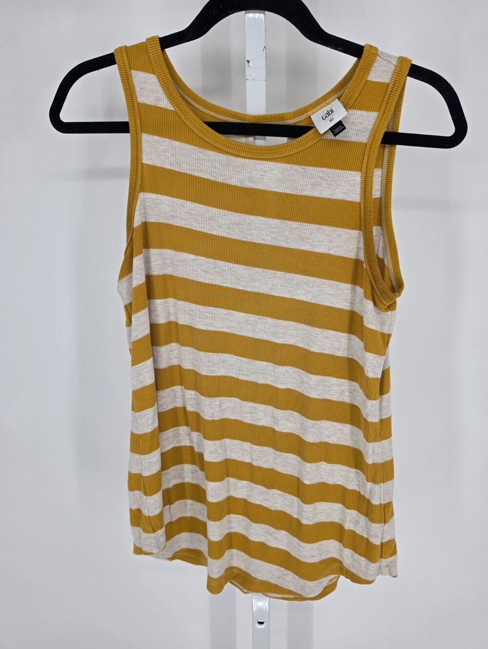 Cabi Womens Sz XS Liner Tank Top Gold Gray Striped ribbed